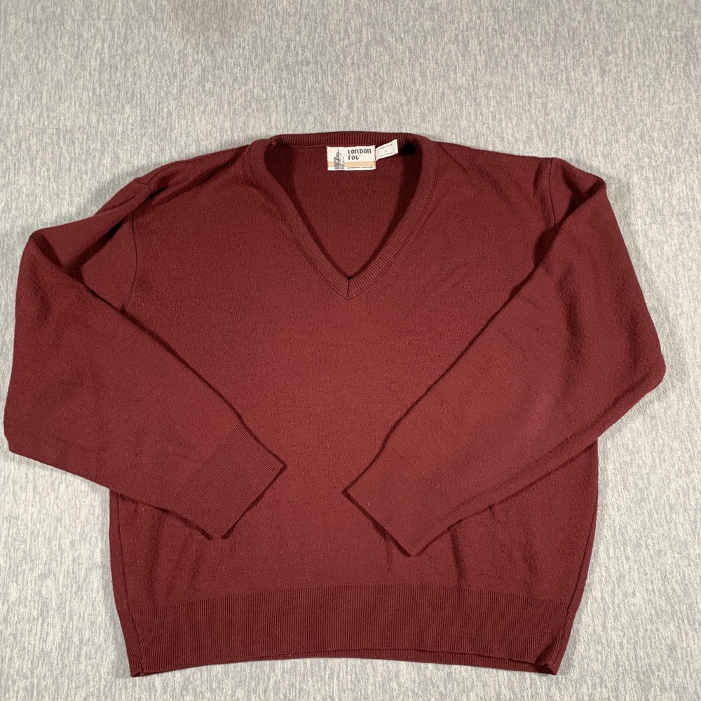 Vintage London‎ Fog Sweater Mens Large Burgundy V Neck Acrylic Made USA 80s